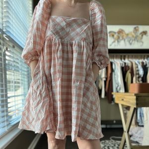 Boutique Blush Gingham Babydoll dress size Large